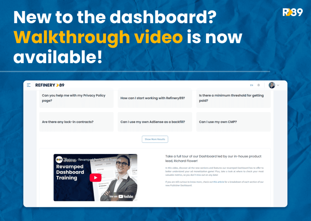 New to the dashboard? Walkthrough video is now available!