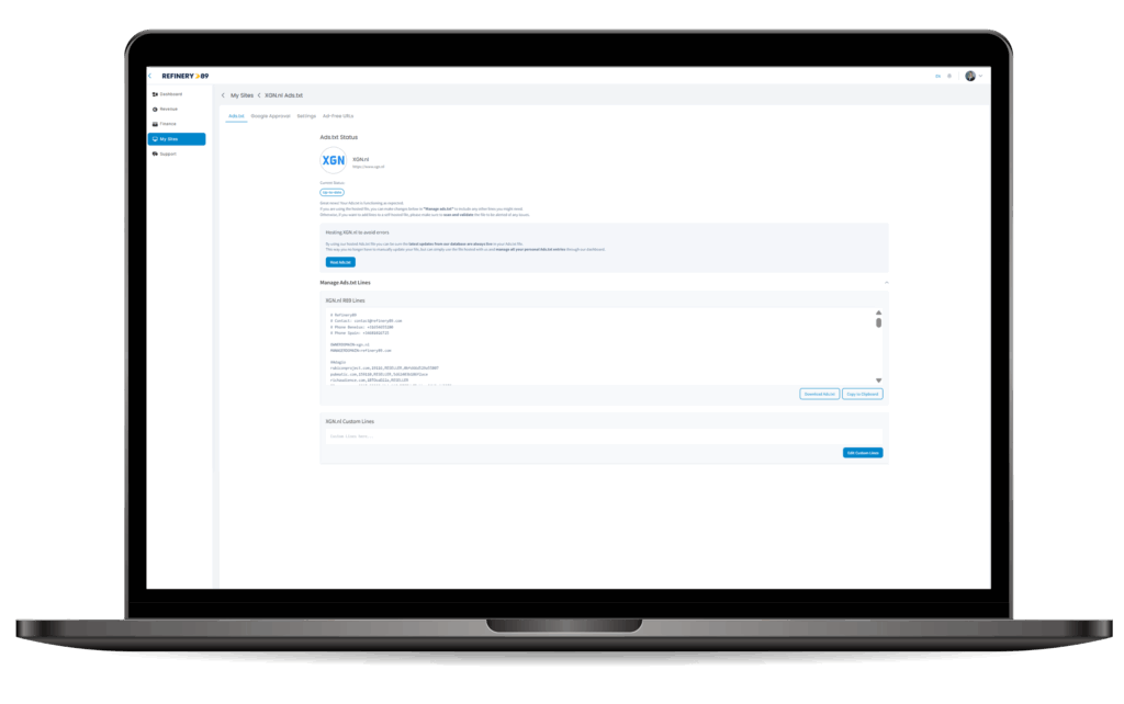 ads.txt management feature on the publisher dashboard