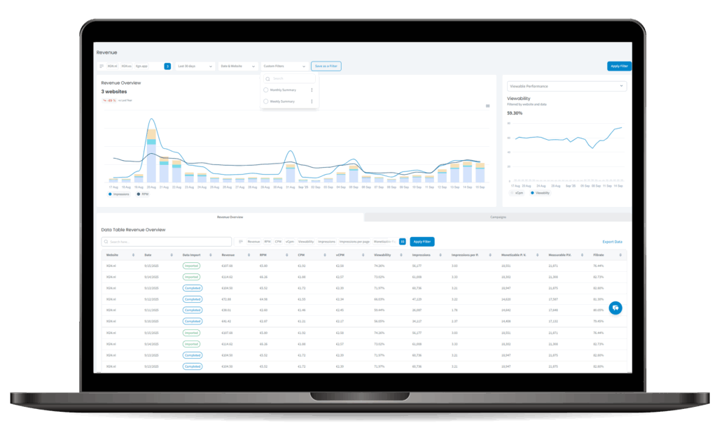 Ad revenue feature on the publisher dashboard